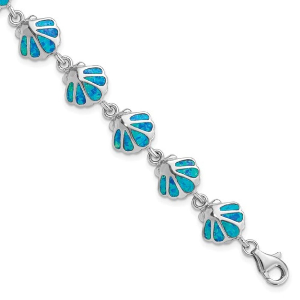 Sterling Silver created blue opal Shell Bracelet